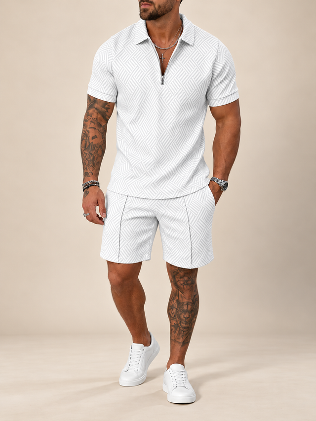 Infinity White Polo Shirt And Shorts Co-Ord