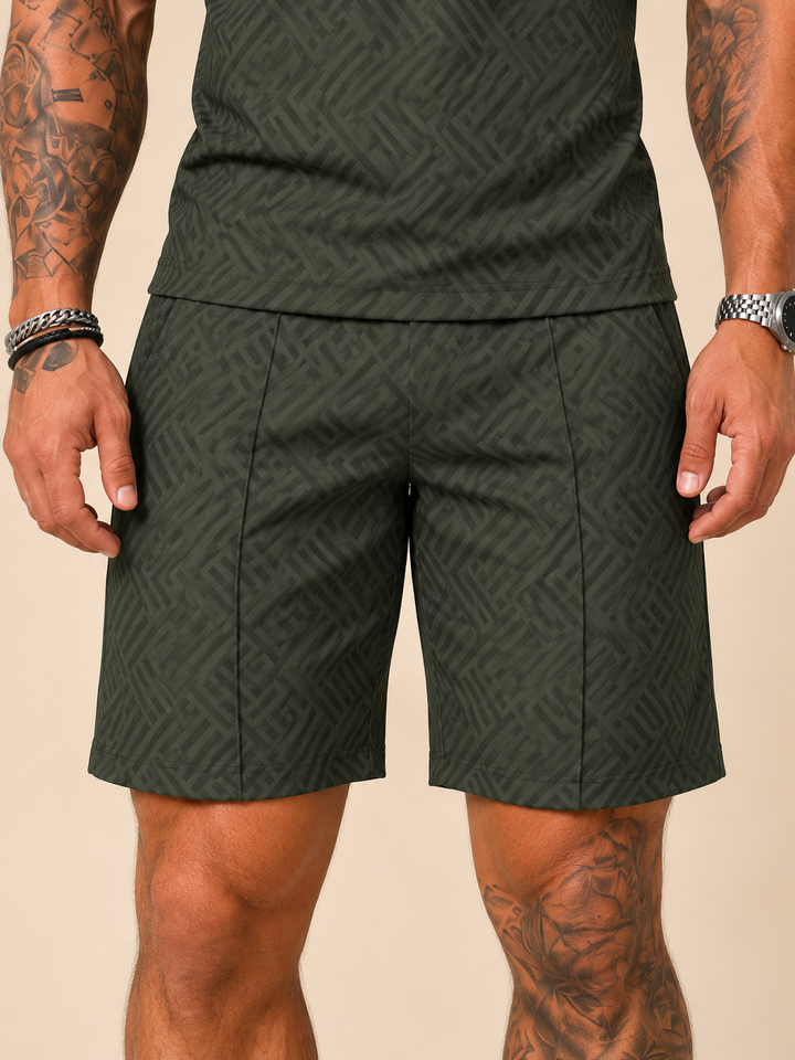 Leisure Green Polo Shirt And Shorts Co-Ord – close-up of the waistband and pockets