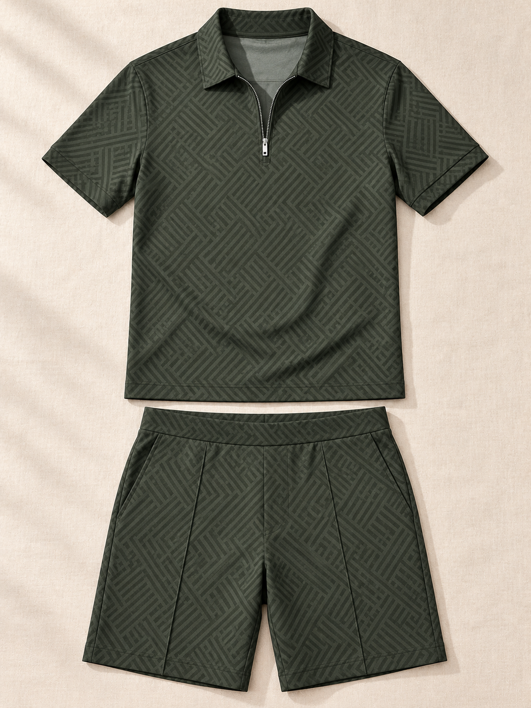 Leisure Green Polo Shirt And Shorts Co-Ord – flat lay