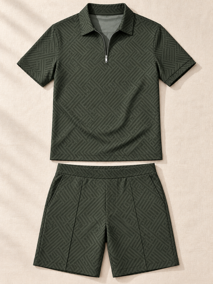 Leisure Green Polo Shirt And Shorts Co-Ord – flat lay