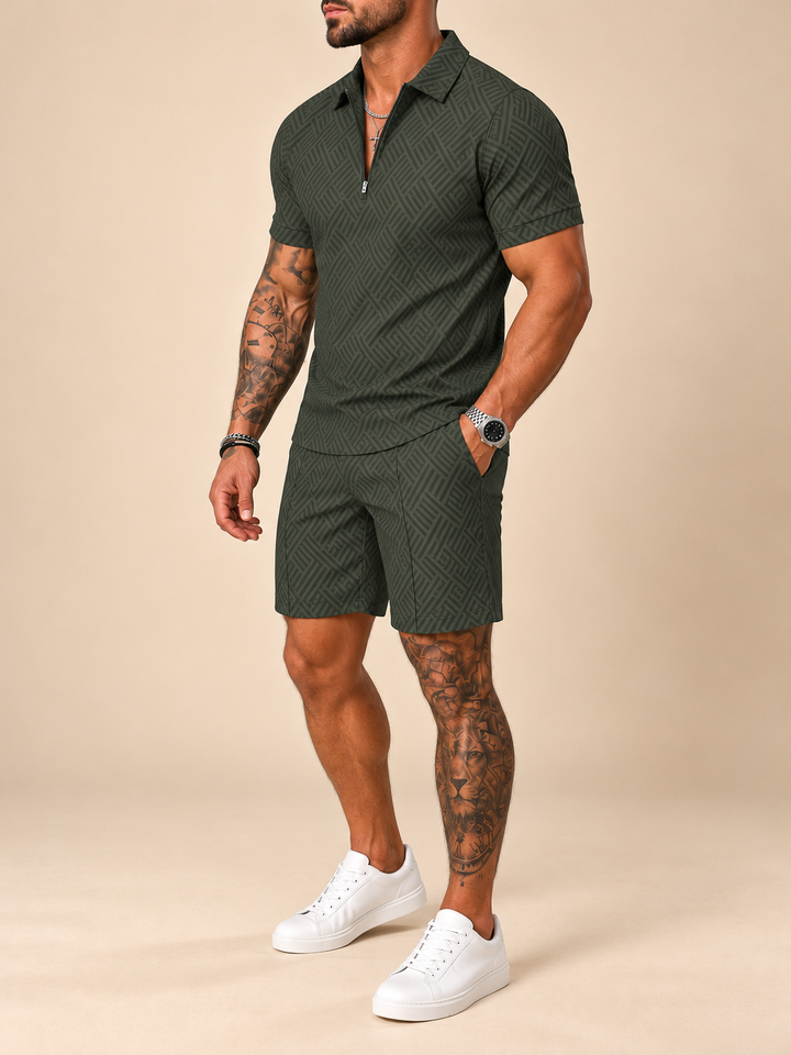 Leisure Green Polo Shirt And Shorts Co-Ord – three-quarter view