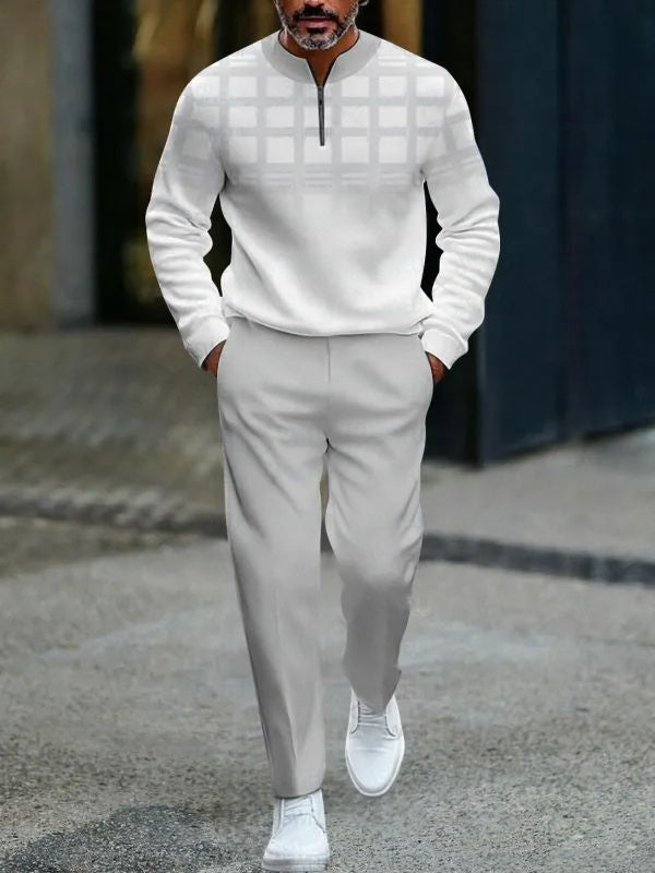 Zipper Long Sleeve Long Pants Two-Piece Set - DUVAL