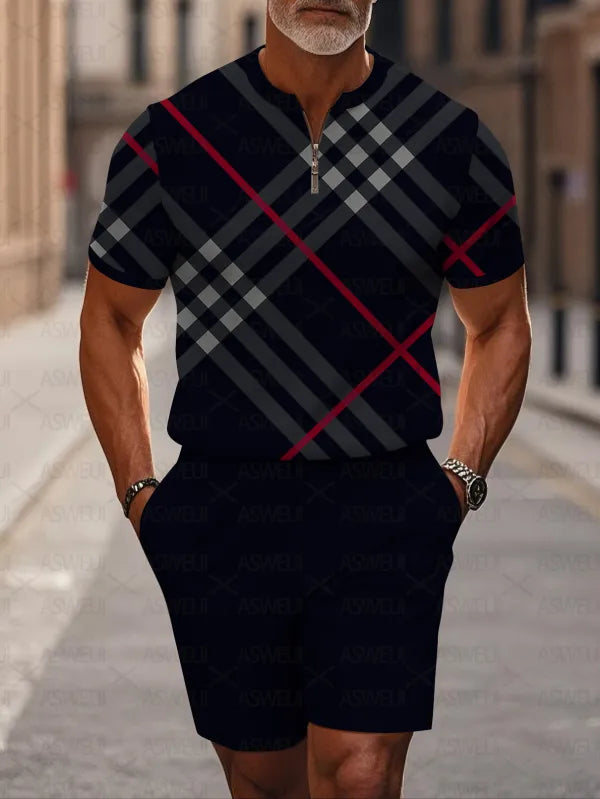 Short Sleeve Zipper Two-piece Set - DUVAL