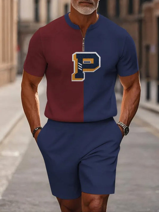 Short Sleeve Zipper Two-piece Set