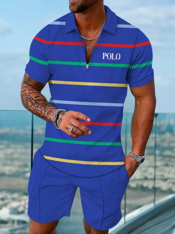 Polo Short Sleeve Zipper Two-Piece Set