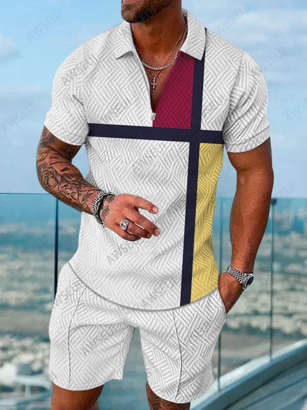 Polo Short Sleeve Zipper Two-Piece Set