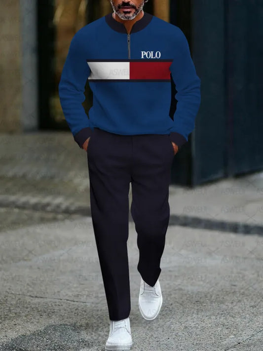 Zipper Long Sleeve Long Pants Two-Piece Set