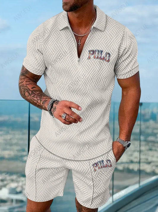 Polo Short Sleeve Zipper Two-Piece Set