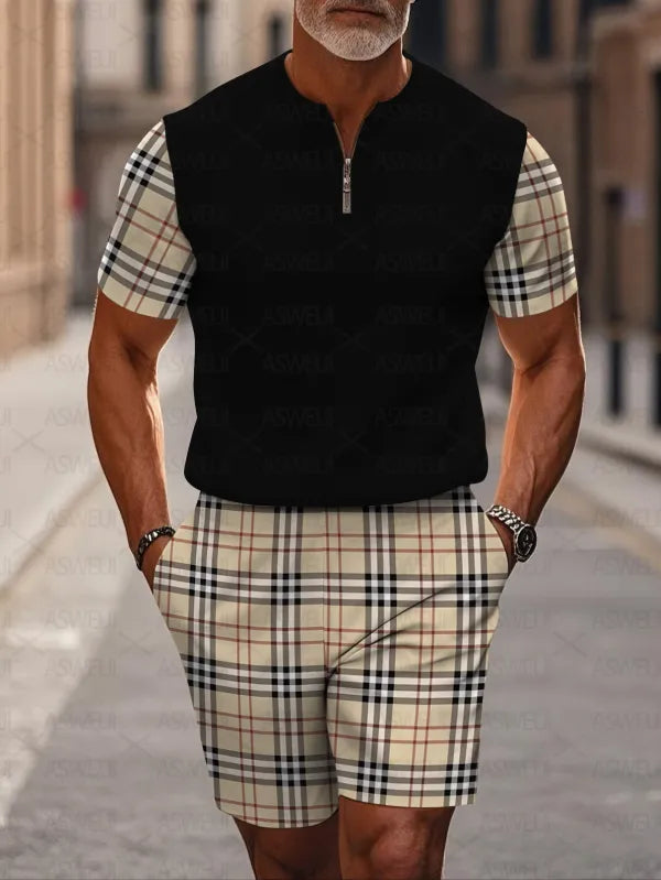 Short Sleeve Zipper Two-piece Set - DUVAL