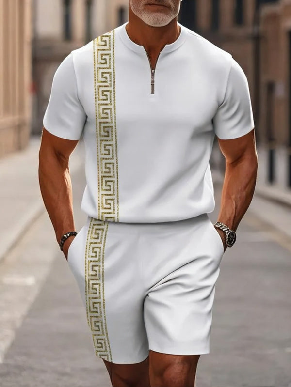 Short Sleeve Zipper Two-piece Set - DUVAL