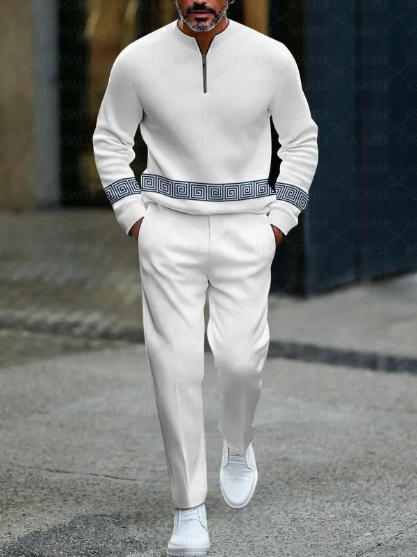 Zipper Long Sleeve Long Pants Two-Piece Set - DUVAL