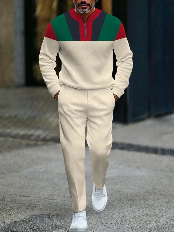 Zipper Long Sleeve Long Pants Two-Piece Set