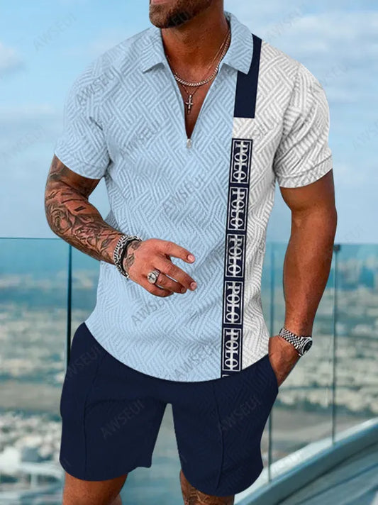 Polo Short Sleeve Zipper Two-Piece Set