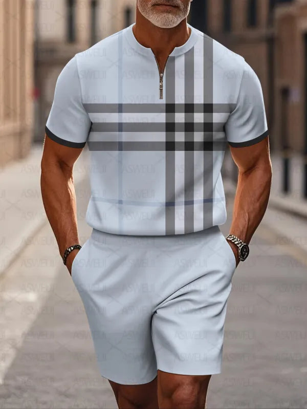 Short Sleeve Zipper Two-piece Set - DUVAL
