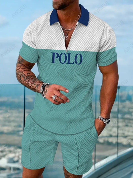 Polo Short Sleeve Zipper Two-Piece Set
