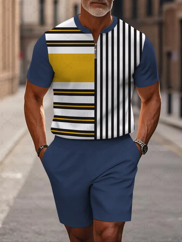 Short Sleeve Zipper Two-piece Set - DUVAL