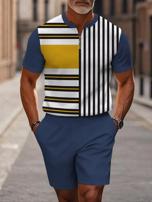 Short Sleeve Zipper Two-piece Set