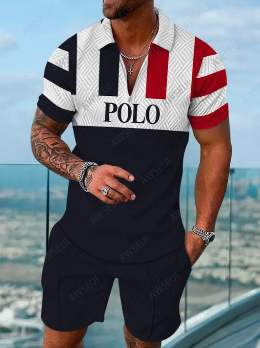 Polo Short Sleeve Zipper Two-Piece Set