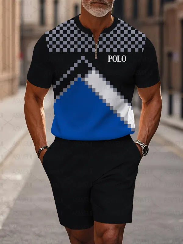 Short Sleeve Zipper Two-piece Set - DUVAL