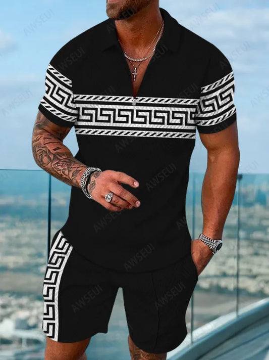 Polo Short Sleeve Zipper Two-Piece Set