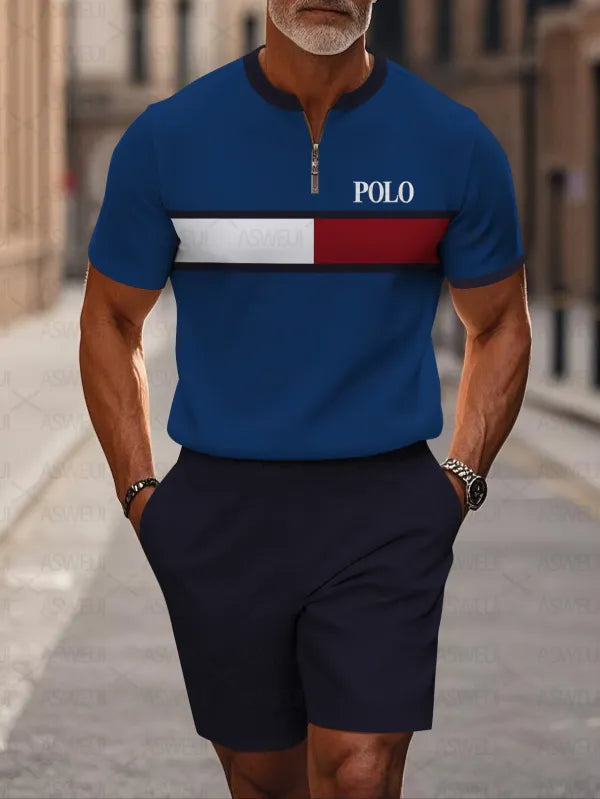 Short Sleeve Zipper Two-piece Set