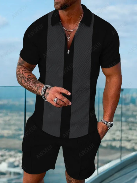 Polo Short Sleeve Zipper Two-Piece Set