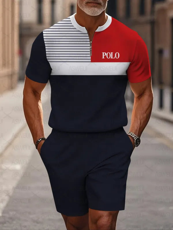 Short Sleeve Zipper Two-piece Set - DUVAL