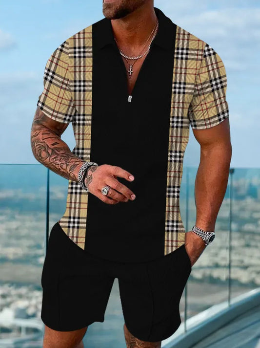 Polo Short Sleeve Zipper Two-Piece Set