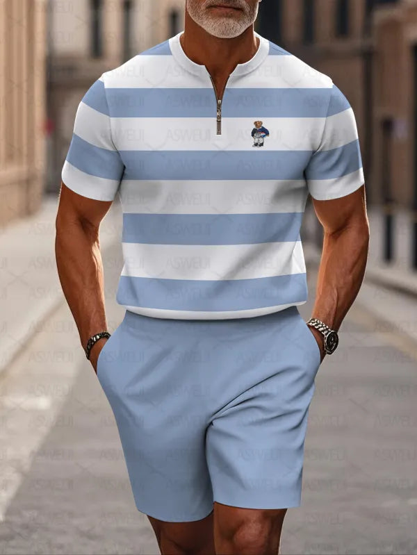 Short Sleeve Zipper Two-piece Set - DUVAL