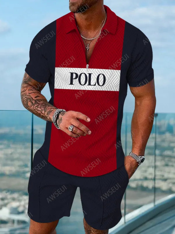 Polo Short Sleeve Zipper Two-Piece Set