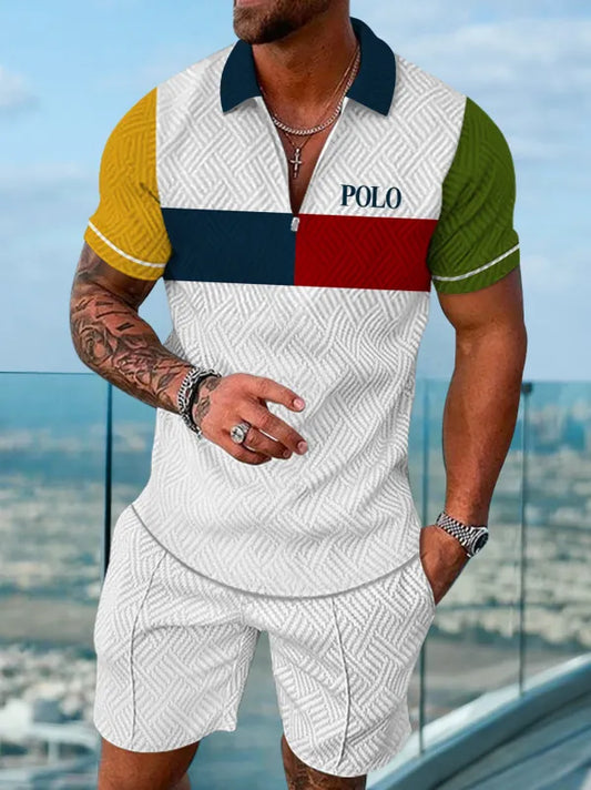 Polo Short Sleeve Zipper Two-Piece Set