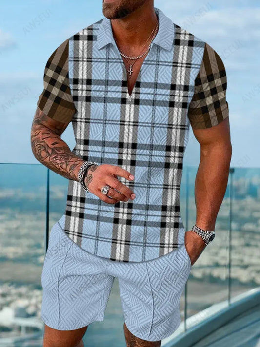 Polo Short Sleeve Zipper Two-Piece Set