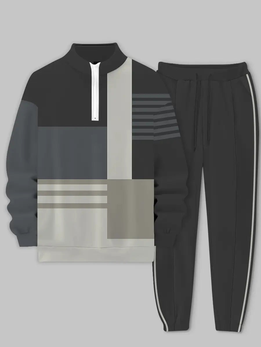 Relaxed Zipper Long Sleeve Two Piece Set - DUVAL