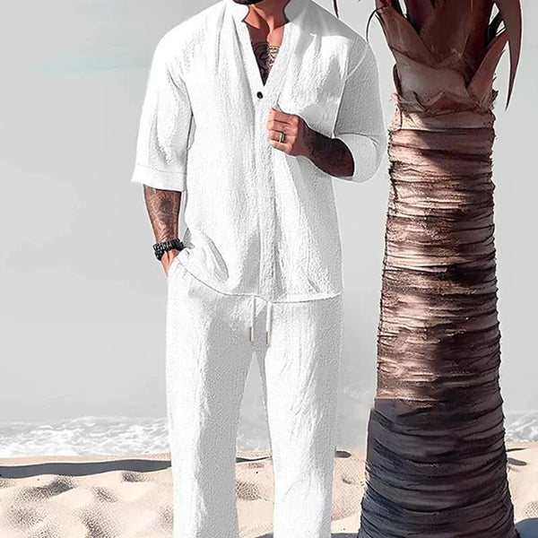 Loose Casual Solid Color Half Sleeve Shirt Trousers Se - DUVAL