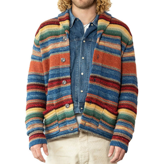 vintage-rainbow-colorblock-jacquard-lapel-cardigan