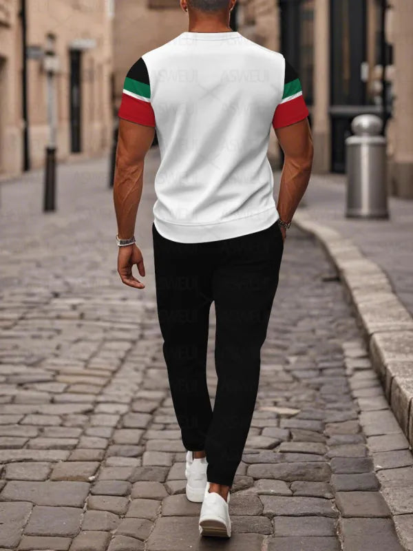 Zipper Short Sleeve Long Pants Two-Piece Set - DUVAL