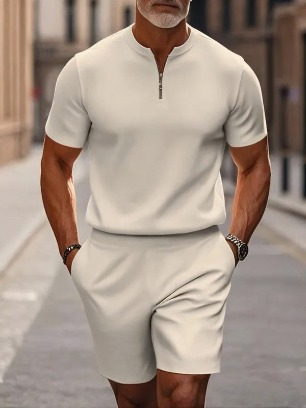 Short Sleeve Zipper Two-piece Set - DUVAL
