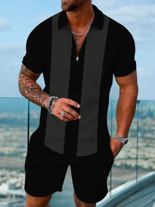 Polo Short Sleeve Zipper Two-Piece Set