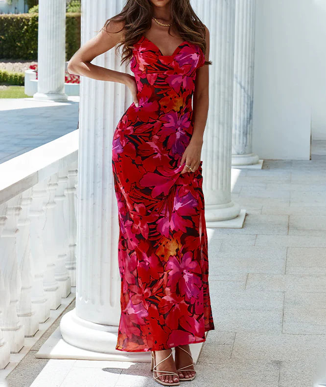 Abstract Pink Floral Well Fit Dress