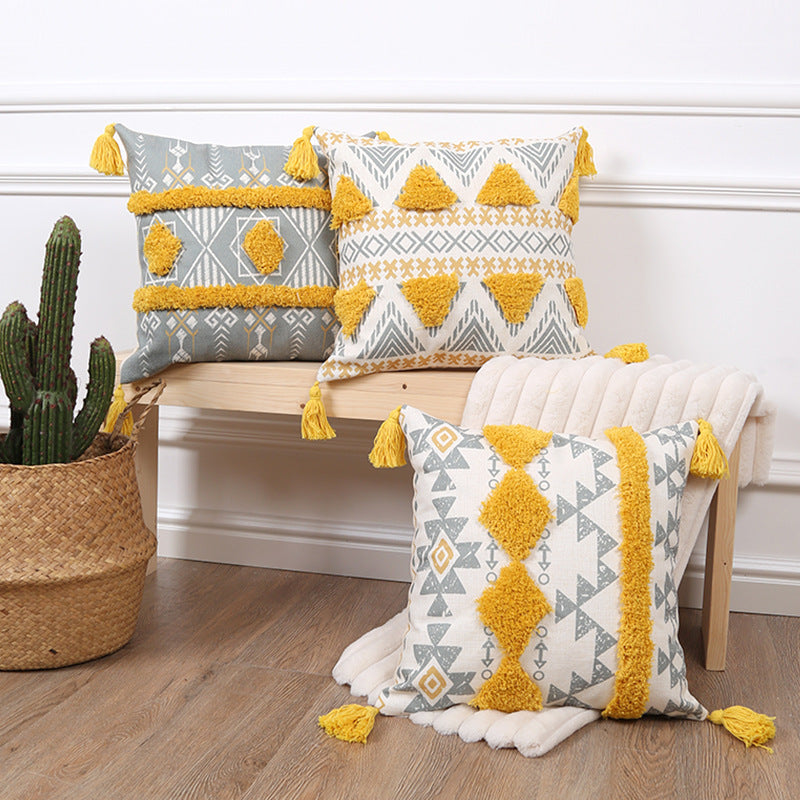 Ethnic series embroidered tassels geometric cushion