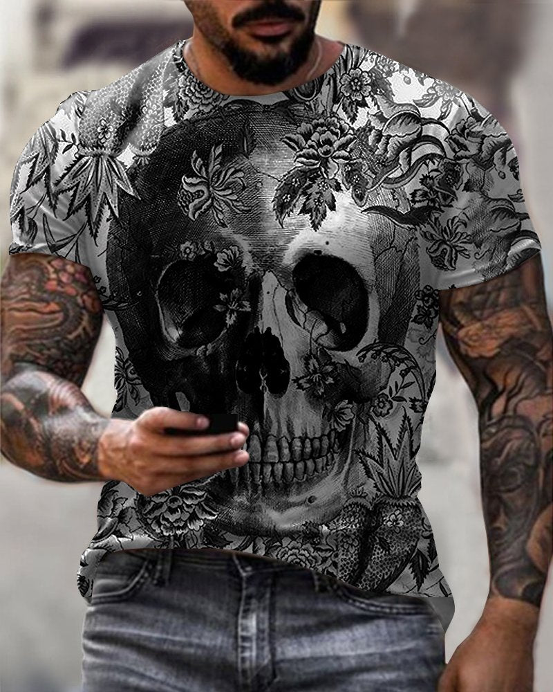 Skull Floral Print Men's T-Shirt
