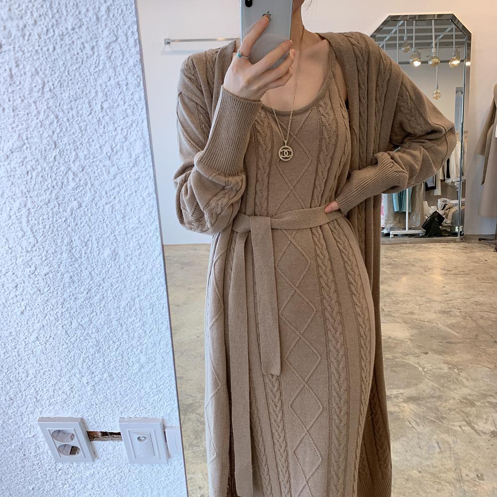 French Retro Textured Knit Sling Dress