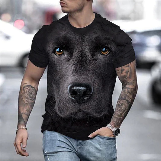 Men's T shirt Tee Shirt Tee Animal Dog Round Neck Blue Yellow Black 3D Print Plus Size Party Daily Print Clothing Apparel Streetwear Chic & Modern Comfortable Big and Tall / Short Sleeve - DUVAL