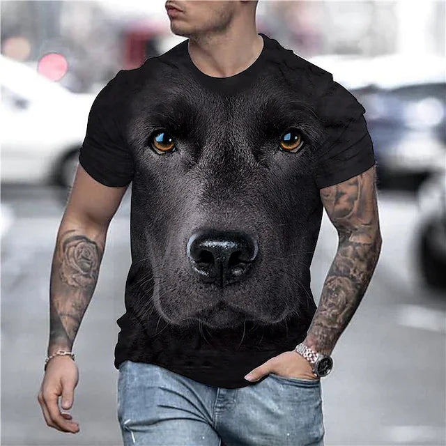 Men's T shirt Tee Shirt Tee Animal Dog Round Neck Blue Yellow Black 3D Print Plus Size Party Daily Print Clothing Apparel Streetwear Chic & Modern Comfortable Big and Tall / Short Sleeve - DUVAL