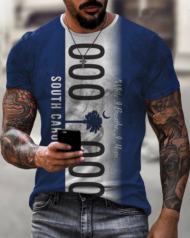 Men's South Carolina License Plate Print Casual T-Shirt