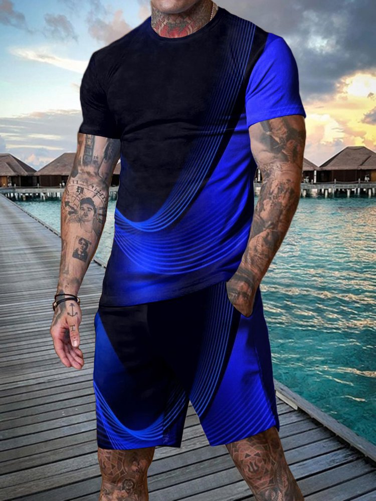 MEN'S ABSTRACT STRIPED CAT PRINTING SUIT - DUVAL
