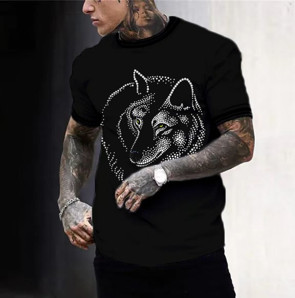 Men's T-shirt Tee Snow Wolf Beads Crew Neck Cool Black 3D Print Outdoor Street Short Sleeve Print Clothing Apparel Basic Sports Designer Casual - DUVAL