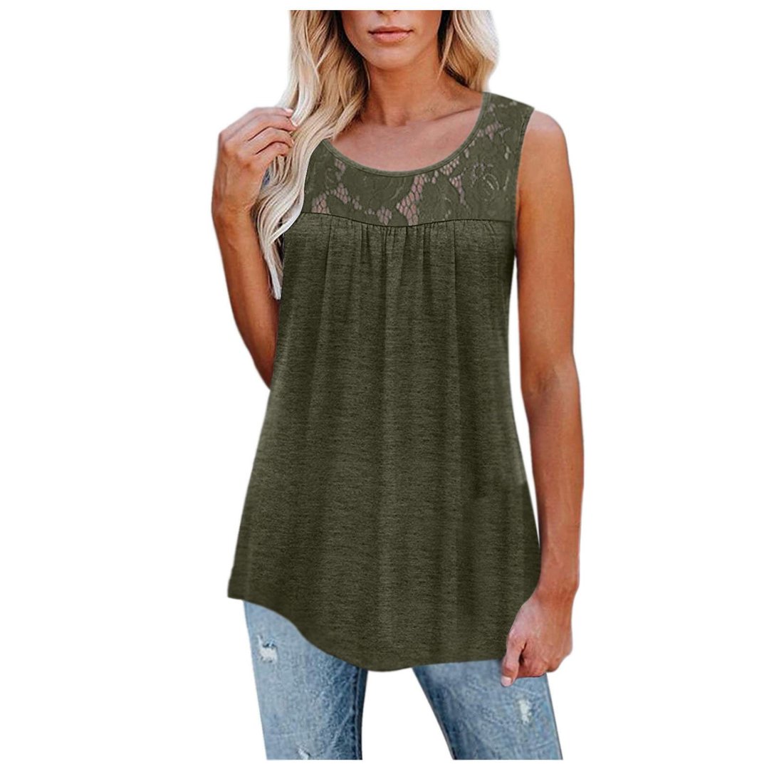 Women Summer Lace Pleated Flowy Tank Tops - DUVAL