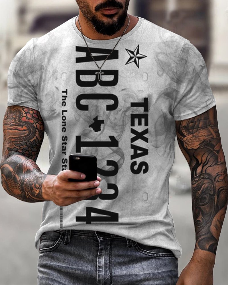 Men's Texas License Plate Print Casual T-Shirt - DUVAL