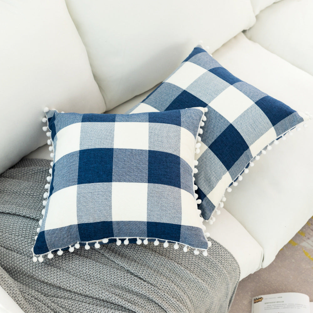 Plaid hairball lace pillow case square tassel cushion cover